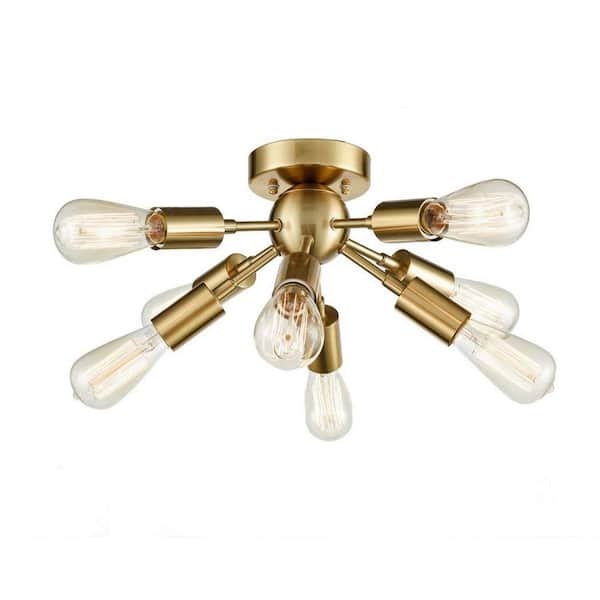RRTYO Aquin 13.8 in. 8-Light Gold Sputnik Semi-Flush Mount