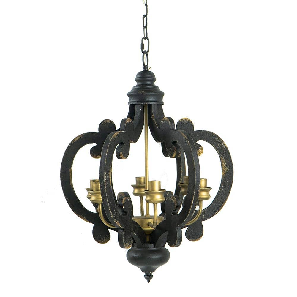 60-Watt 6-Light Black French Country Wood Chandelier for Kitchen Foyer Hallway Entryway No Blub E12 price history on PriceWatchPro