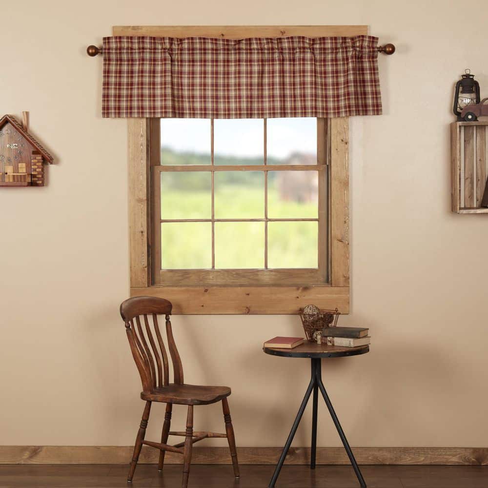 Rust Red and Khaki Plaid Cotton Rod Pocket Valance