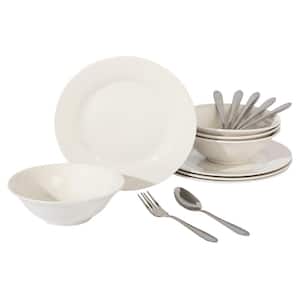 16-Pcs Fine Ceramic Dinnerware Set Service of 4 in White