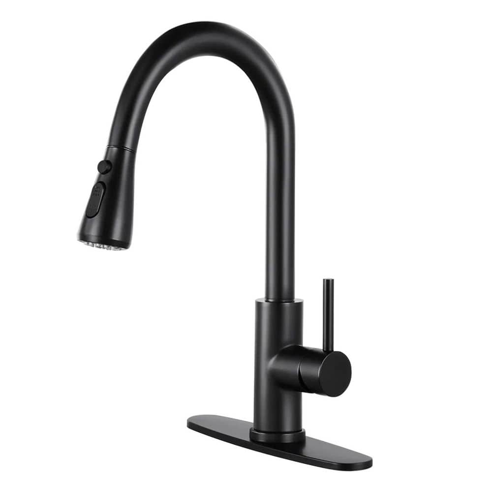 15.35 in. Single Handle Pull Down Sprayer Kitchen Faucet Commercial Sink with 360° Swivel Spout & Deck Plate in Black price history on PriceWatchPro