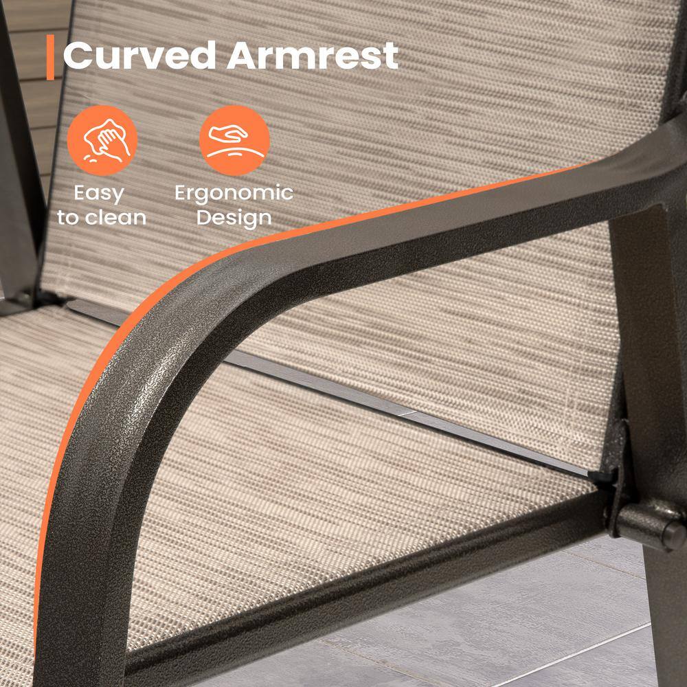 Espresso Aluminum Outdoor Counter Height Bar Stools with Textilene Fabric