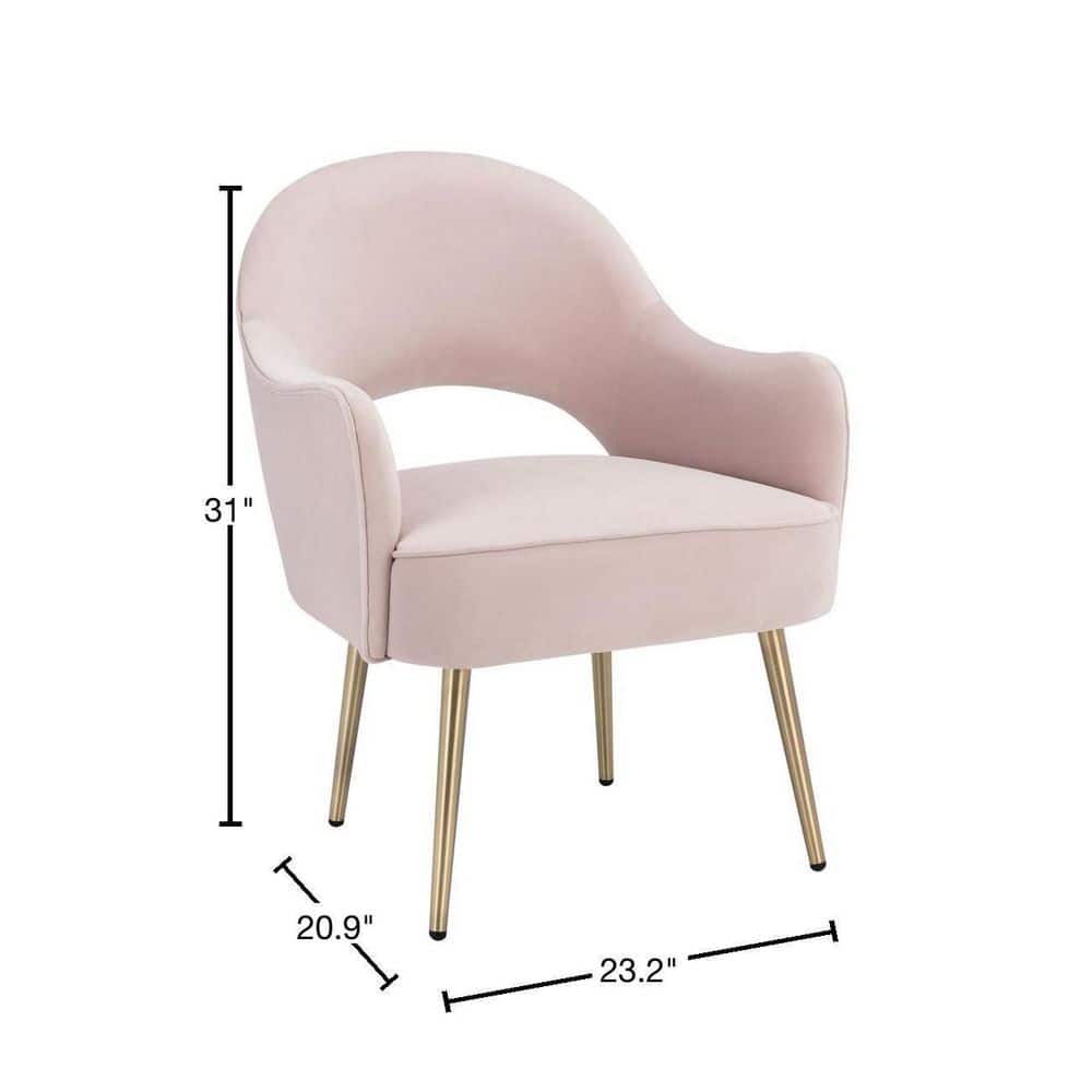 Evelyn Light Pink Velvet Accent Chair with Tapered Gold Legs