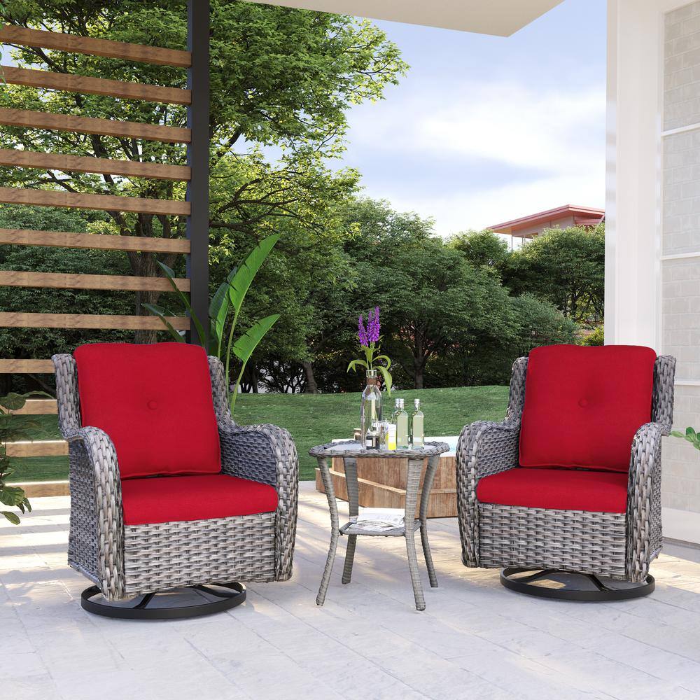 JOYSIDE 3Piece Wicker Swivel Outdoor Rocking Chairs Patio Conversation