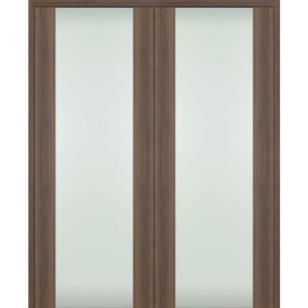 Belldinni Vona 202 48"x84" Both Active Full Lite Frosted Glass Pecan Nutwood Composite Wood Double Prehung French Door