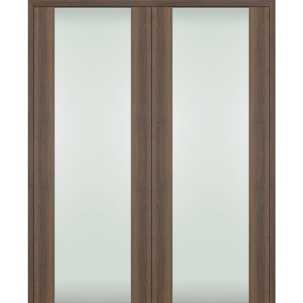 Belldinni Vona 202 48"x84" Both Active Full Lite Frosted Glass Pecan Nutwood Composite Wood Double Prehung French Door