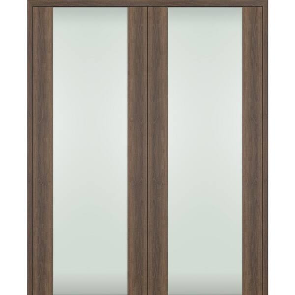 Belldinni Vona 202 48"x96" Both Active Full Lite Frosted Glass Pecan Nutwood Composite Wood Double Prehung French Door