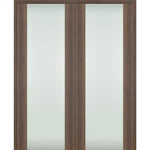 Vona 202 56"x80" Both Active Full Lite Frosted Glass Pecan Nutwood Composite Wood Double Prehung French Door