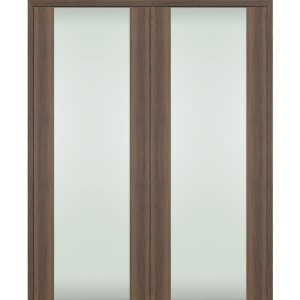 Belldinni Vona 202 72 in. x 96 in. Both Active Full Lite Frosted Glass Pecan Nutwood Composite Wood Double Prehung French Door