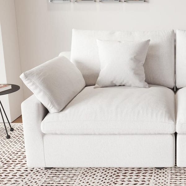 Modern 41 in. Flared Arm Linen Upholstered Cloud Couch Sectional 1-Seat Down Filled Sofa in White (R Side Modular)