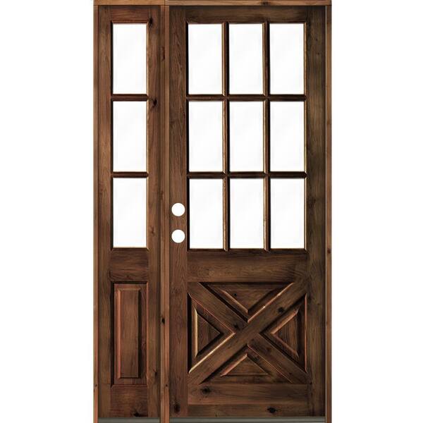 Krosswood Doors 50 in. x 96 in. Alder 2-Panel Right-Hand/Inswing Clear Glass Red Mahogany Stain Wood Prehung Front Door w/Left Sidelite