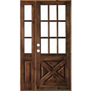 56 in. x 96 in. Alder 2-Panel Right-Hand/Inswing Clear Glass Red Mahogany Stain Wood Prehung Front Door w/Left Sidelite