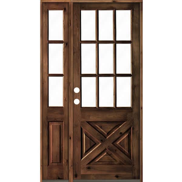 Krosswood Doors 56 in. x 96 in. Alder 2-Panel Right-Hand/Inswing Clear Glass Red Mahogany Stain Wood Prehung Front Door w/Left Sidelite