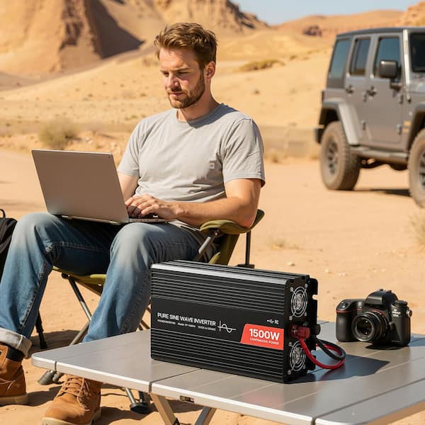 1500W 12V DC to 120V AC Pure Sine Wave Inverter with Remote USB and Type-C 4 AC Outlets for RV/Truck Camping 2025 update