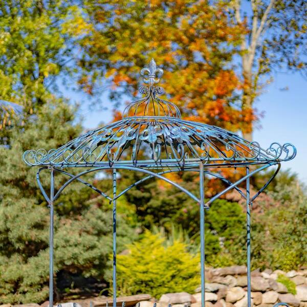 Zaer Ltd. International 57.48 in. L Antique Blue Iron Flower Cart