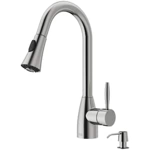 Aylesbury Single Handle Pull-Down Sprayer Kitchen Faucet Set with Soap Dispenser in Stainless Steel