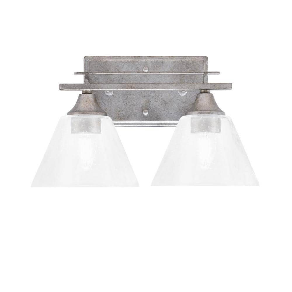 Ontario 14.25 in. 2-Light Vanity Light Aged Silver Clear Bubble Glass Shade