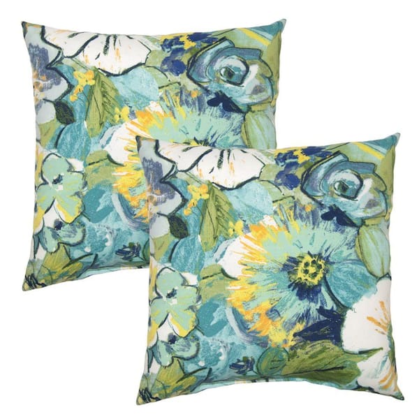 Hampton Bay Rainforest Floral Square Outdoor Throw Pillow (2-Pack)