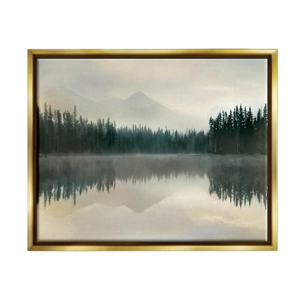 The Stupell Home Decor Collection Foggy Lake Forest Landscape Soft Water Reflection by Danita Delimont Floater Frame Nature Wall Art Print 25 in. x 31 in.