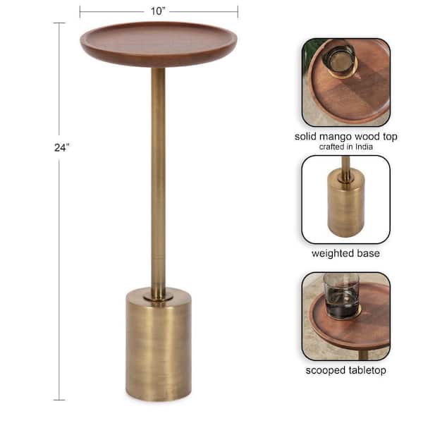 Kate and Laurel Xyler 10 in. W Walnut Brown Round Transitional