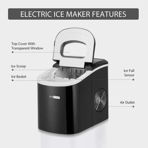 VIVOHOME 9.4 in. 44 lbs. Electric Chewable Nugget Cube Portable Ice Maker in Black with Hand Scoop and 10 Ice Bags