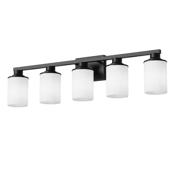 Briignite 33 in. 5-Light Matte Black Metal Vanity Light for Bathroom with Dimmable No Bulbs Included