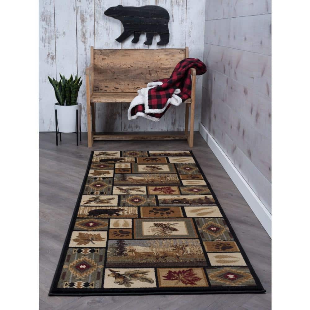 Nature Lodge Blue and Beige Rectangular Area Rug