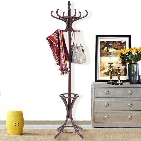 Clihome Brown Wooden Standing Coat Rack Tree with 12 Hooks and Umbrella  Stand CL-MG55588 - The Home Depot