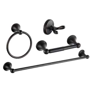 4-Piece Bath Hardware Set with Towel Ring Toilet Paper Holder Towel Hook and 18 or 24 in. Towel Bar in Oil Rubbed Bronze