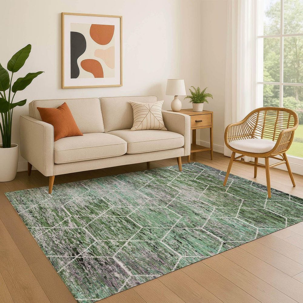 Mayfield Premium Machine Washable Abstract AMF1724 Green 8 ft. x 10 ft. Area Rug price history on PriceWatchPro