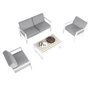 4-Piece Metal Patio Conversation Seating Set with Cushions in White