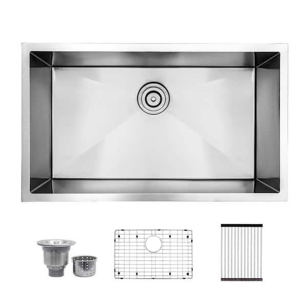 30 in. Undermount Single Bowl 16 Gauge Stainless Steel Kitchen Sink with Accessories