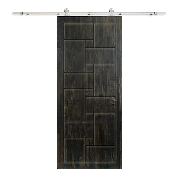 CALHOME 30 in. x 96 in. Charcoal Black Stained Pine Wood Modern Interior Sliding Barn Door with Hardware Kit
