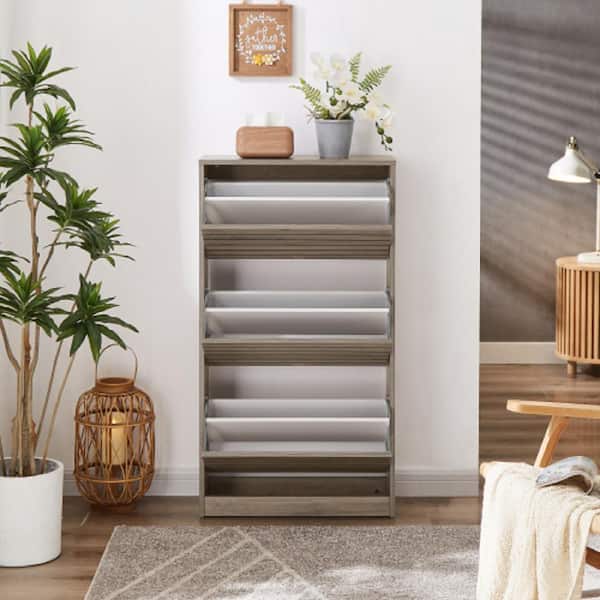 Unbranded 43 in. H x 23.6 in. W Three-tier Grey Wood Shoe Storage Cabinet