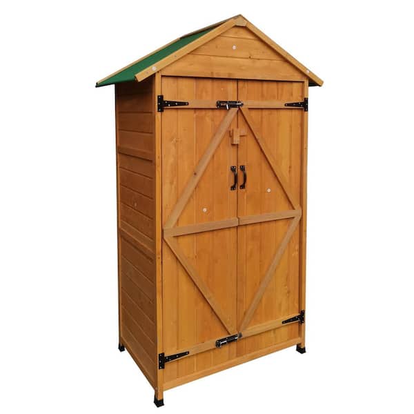 WELLFOR 40.94 in. W x 22.76 in. D x 68.5 in. H Natural Fir Wood Outdoor Storage Cabinet, Double Lockable Doors
