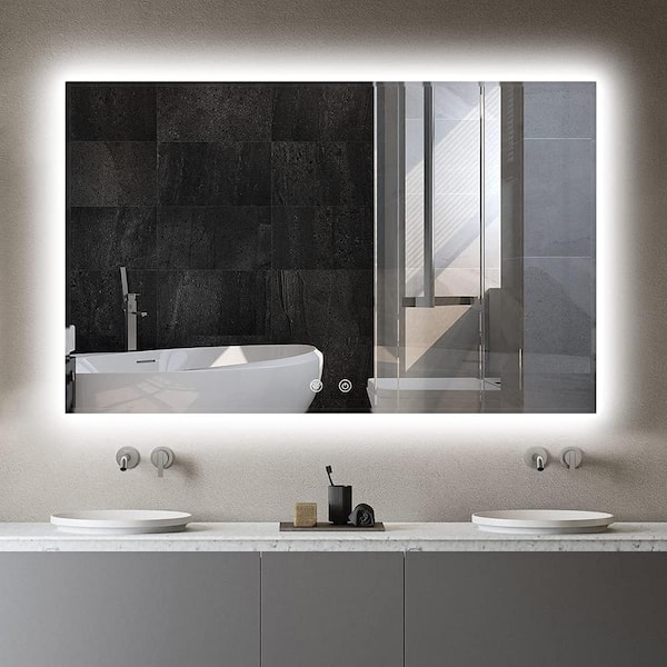 grossag 48 in. W x 30 in. H Rectangular Frameless Backlit Wall Mounted Dimmable Anti-Fog Bathroom Vanity Mirror in Sliver