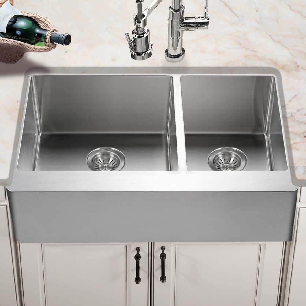 Epicure 33'' Stainless Steel Farmhouse Double Bowl Kitchen Sink