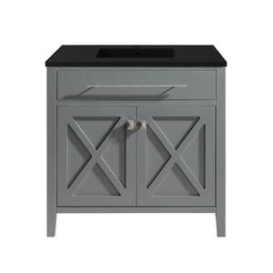 Wimbledon 36 in. W x 22 in. D x 34.5 in. H Bathroom Vanity in Grey with Matte Black Solid Surface Top