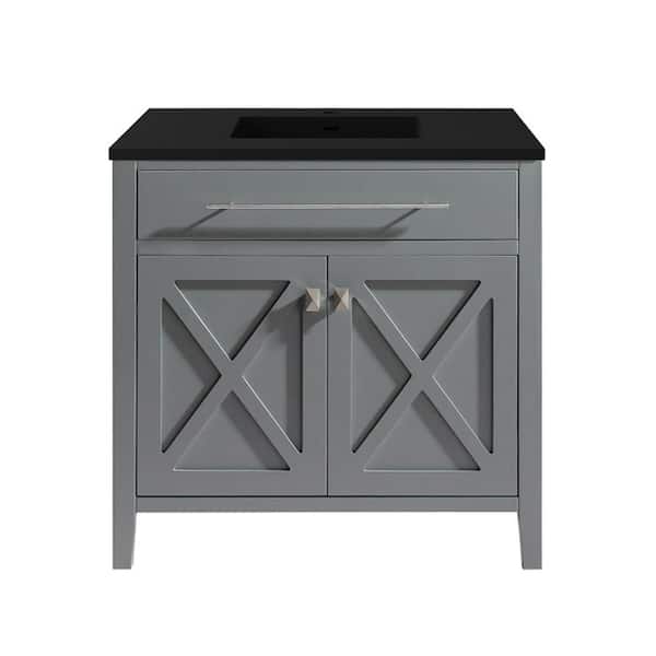 Laviva Wimbledon 36 in. W x 22 in. D x 34.5 in. H Bathroom Vanity in Grey with Matte Black Solid Surface Top