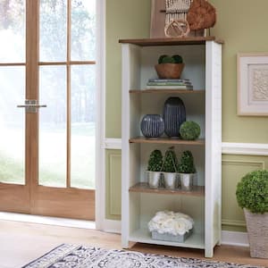 Portsmouth 64 in. White and Oak Wood 3-Shelve Bookcase