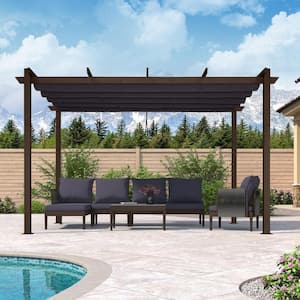 10 ft. x 12 ft. Bronze Aluminum Frame Morden Pergola with Navy Blue Retractable Sun Shade Canopy for Garden Grill