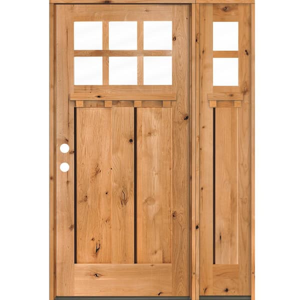Krosswood Doors 46 in. x 80 in. Craftsman Alder 2- Panel Right-Hand/Inswing 6-Lite Clear Glass Clear Stain Wood Prehung Front Door w/RSL