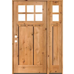 50 in. x 80 in. Craftsman Alder 2 Panel Right-Hand 6 Lite Clear Glass DS Clear Wood Prehung Front Door/Right Sidelite