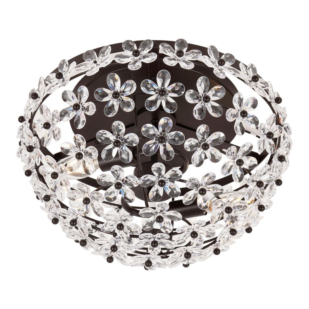 Izzy 15.5 in. 2-Light Round Metal Dome Oil Rubbed Bronze/Clear LED Flush Mount for Bedroom and Bathroom price history on PriceWatchPro