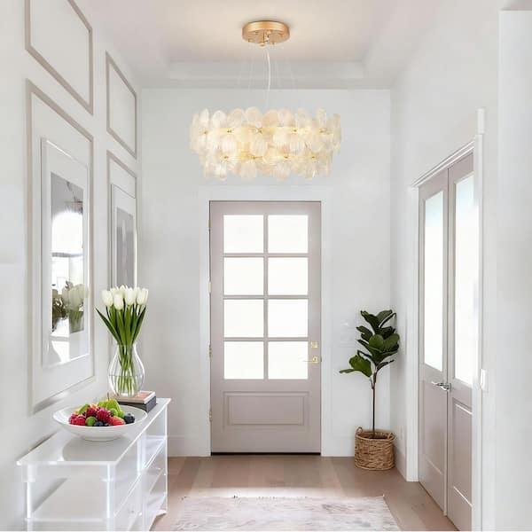 ★Hiroass★asian interior ★Glass＆Flowerset ARISKEEN 20 in. 6-Light Gold Glass Flower Chandelier, Modern Glass