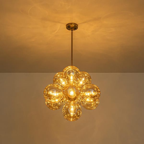 HUOKU Carla 10-Light 22 in. W Warm Brass Tiered Chandelier with