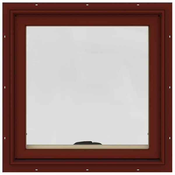 JELD-WEN 24 in. x 24 in. W-2500 Series Red Painted Clad Wood Awning Window w/ Natural Interior and Screen