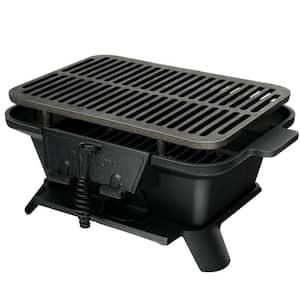 Black Portable Heavy-Duty Cast Iron Charcoal Grill Tabletop BBQ Grill Stove for Camping Picnic