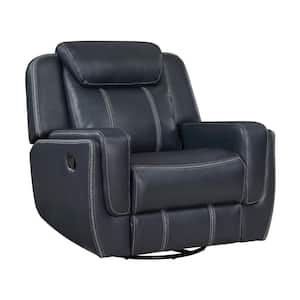 Blue Faux Leather Manual Swivel Glider Recliner