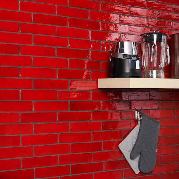 Orion Red 2 in. x 8 in. Handmade Glazed Ceramic Wall Tile (5.38 sq. ft. / Case)